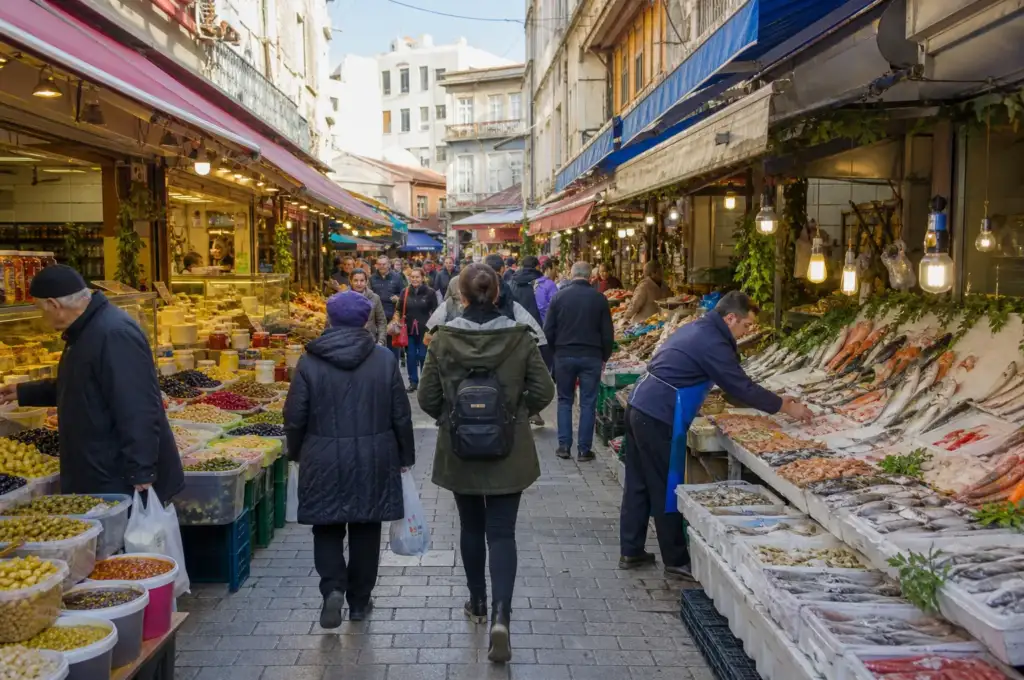 Рыбный рынок и продуктовые лавки Кадыкёя в Стамбуле